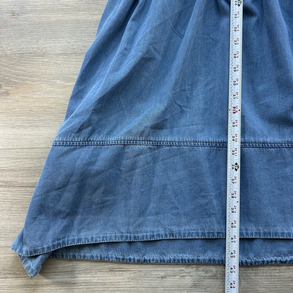 NWT Misa Los Angeles Medium Blue Denim Smocked Drop Waist Puff Sleeve Midi Dress - Picture 11 of 12